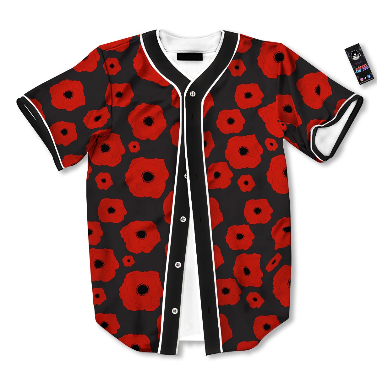 Poppy Red Print Pattern Baseball Jersey-grizzshop