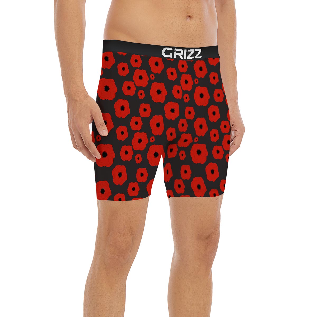 Poppy Red Print Pattern Boxer Briefs-grizzshop