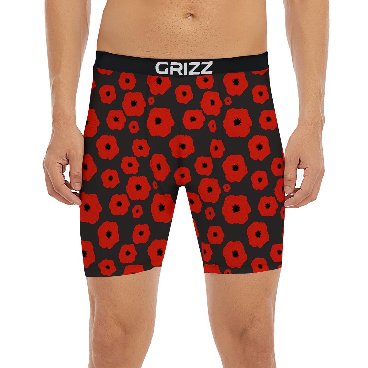 Poppy Red Print Pattern Boxer Briefs-grizzshop