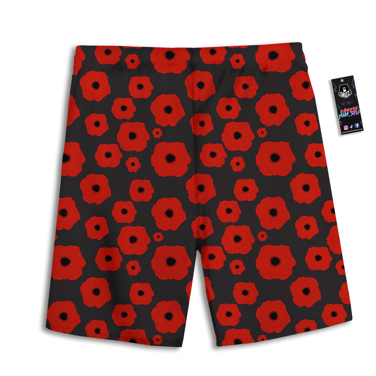 Poppy Red Print Pattern Men's Athletic Shorts