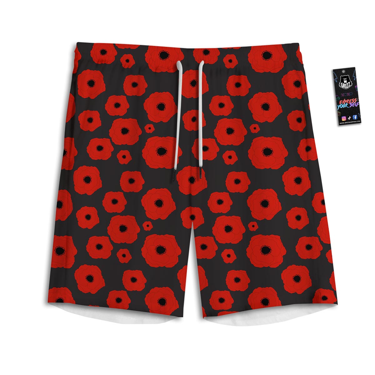 Poppy Red Print Pattern Men's Athletic Shorts