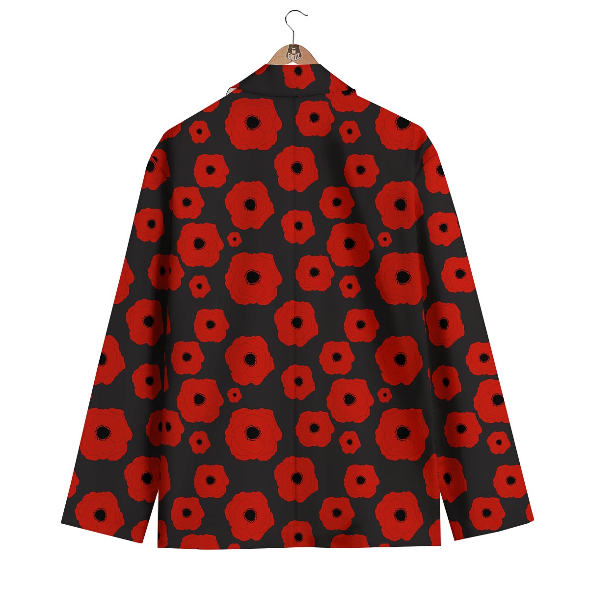 Poppy Red Print Pattern Men's Blazer-grizzshop