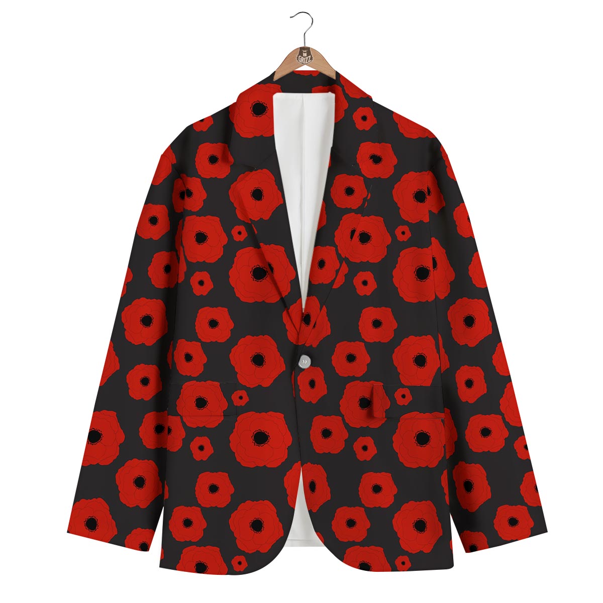 Poppy Red Print Pattern Men's Blazer-grizzshop