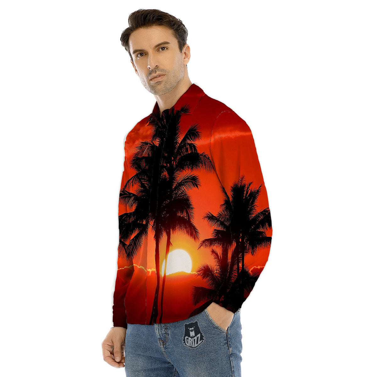 Poppy Red Print Pattern Men's Dress Shirts-grizzshop