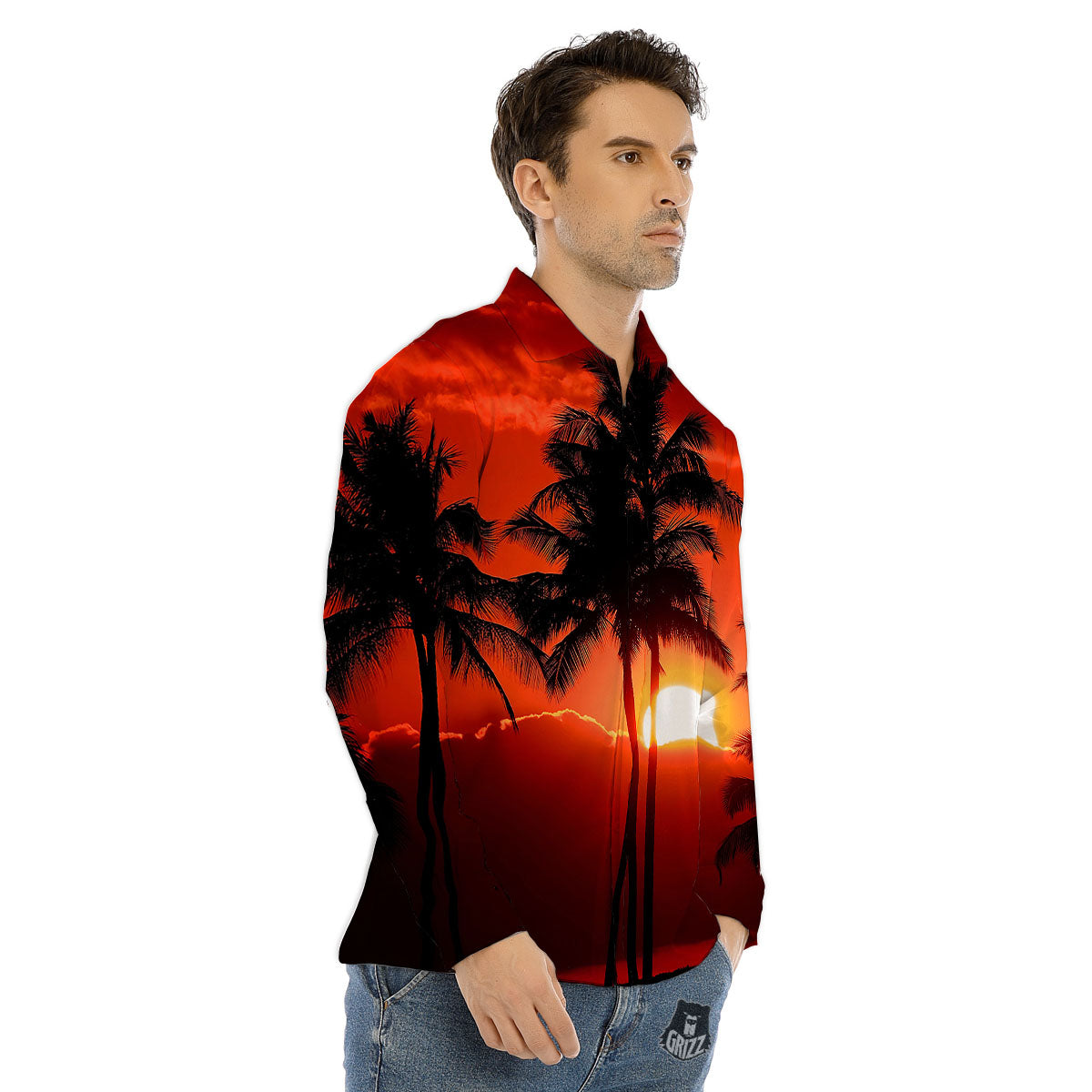 Poppy Red Print Pattern Men's Dress Shirts-grizzshop