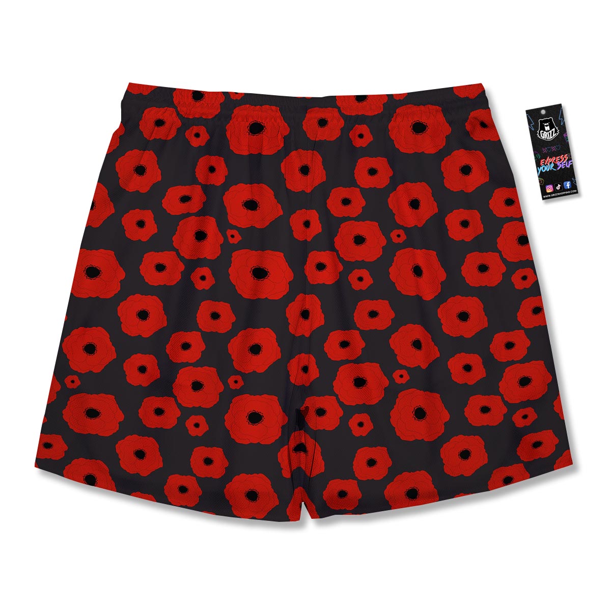 Poppy Red Print Pattern Men's Running Shorts-grizzshop