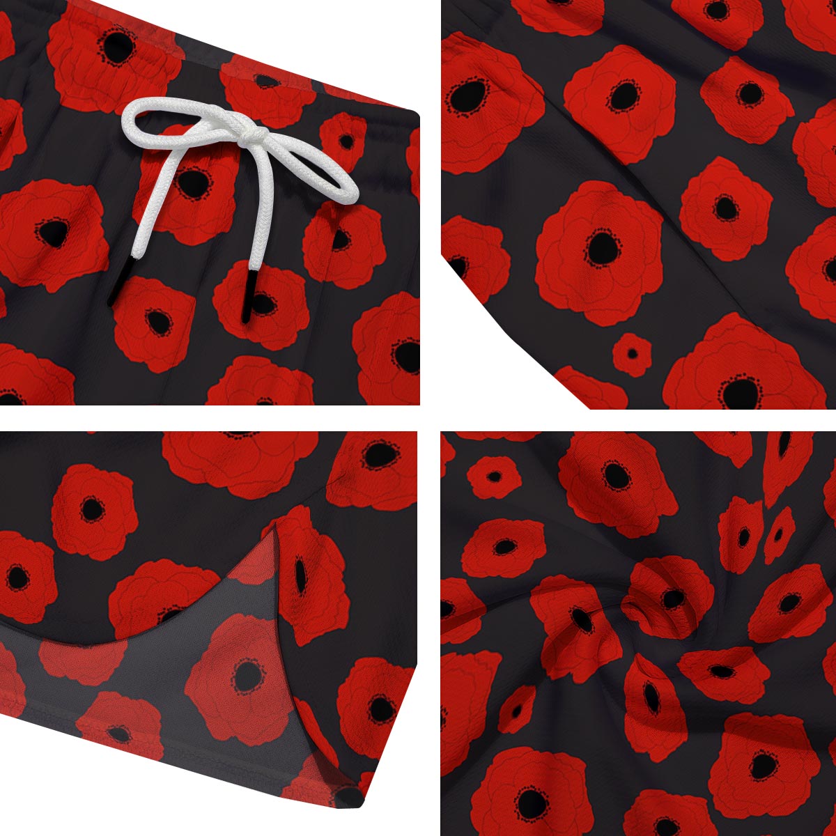 Poppy Red Print Pattern Men's Running Shorts-grizzshop