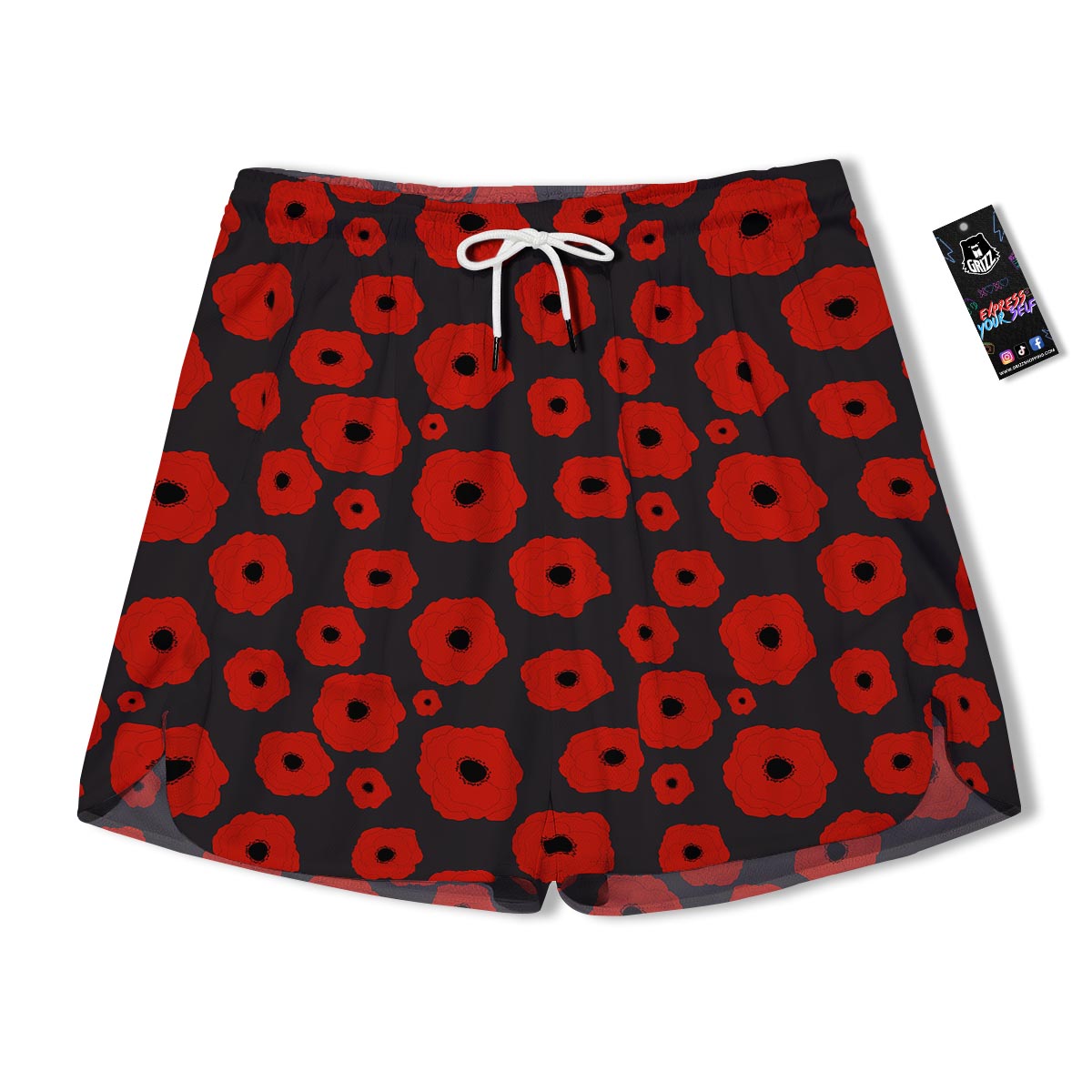 Poppy Red Print Pattern Men's Running Shorts-grizzshop