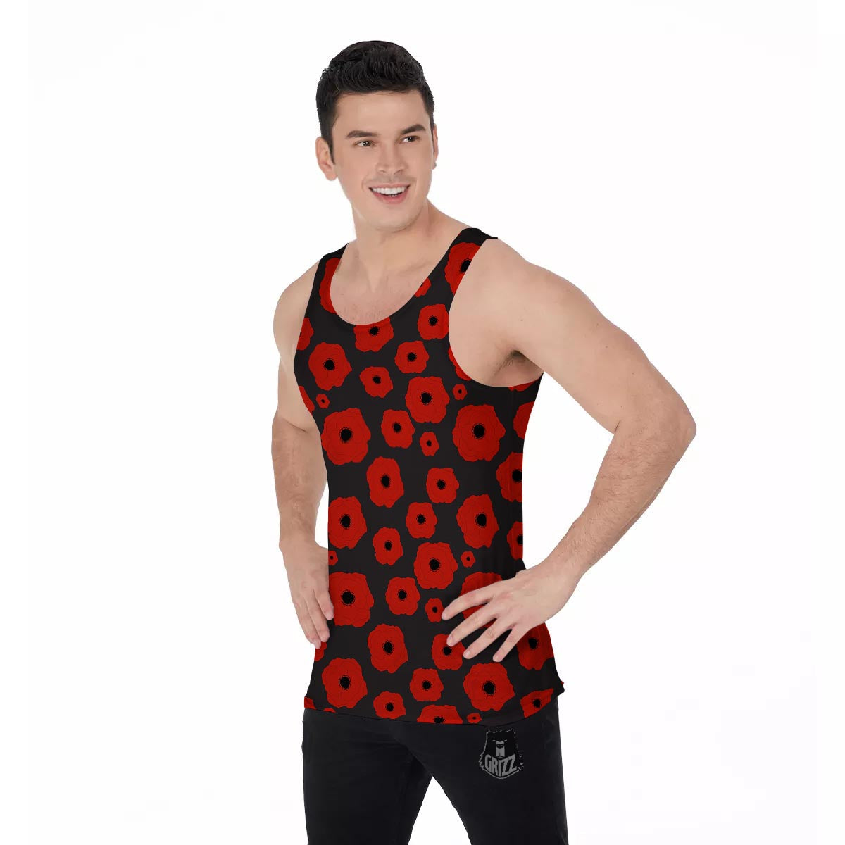 Poppy Red Print Pattern Men's Tank Top-grizzshop