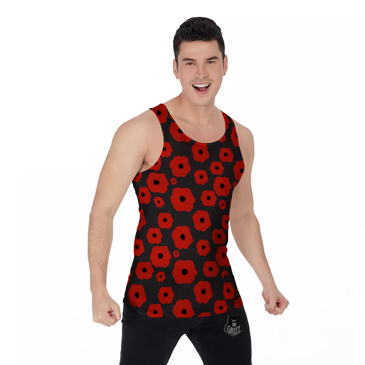 Poppy Red Print Pattern Men's Tank Top-grizzshop
