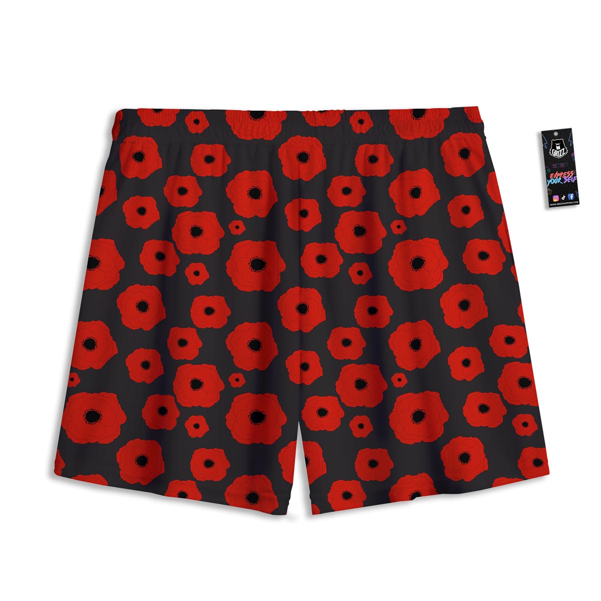 Poppy Red Print Pattern Mesh Shorts