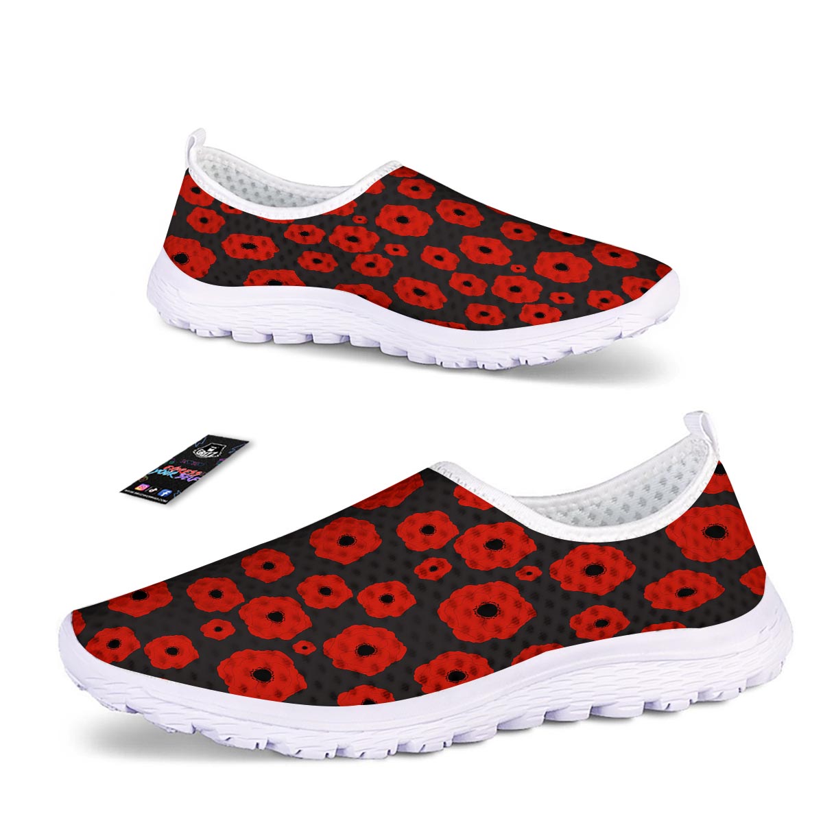 Poppy Red Print Pattern Nurse Shoes-grizzshop