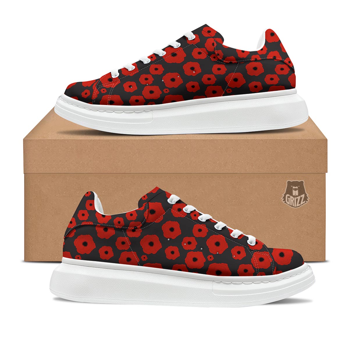 Poppy Red Print Pattern Platform Shoes-grizzshop