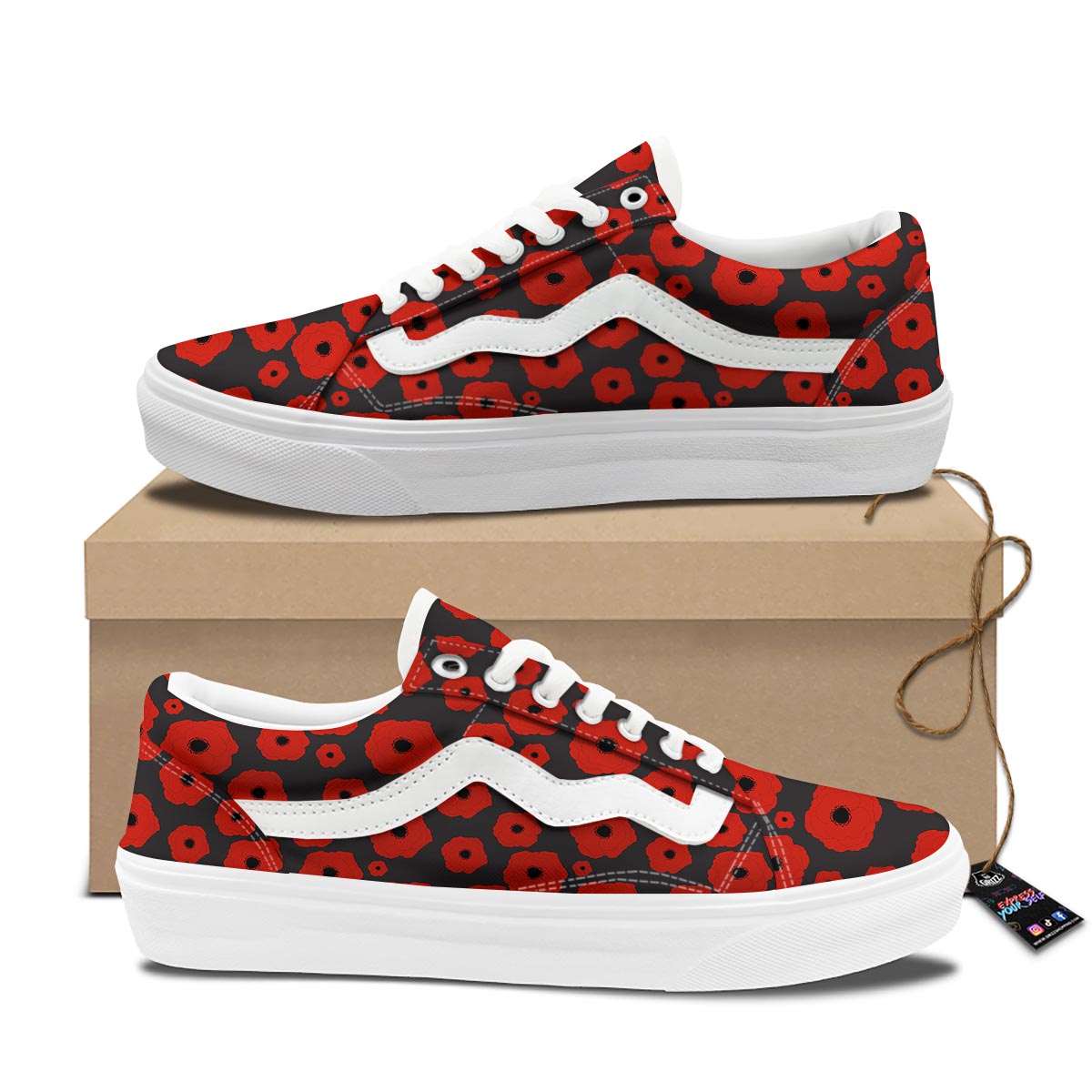 Poppy Red Print Pattern Skate Shoes-grizzshop