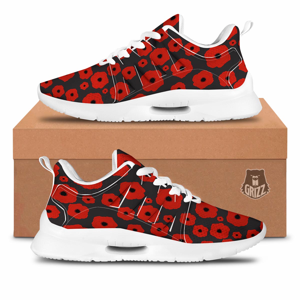 Poppy Red Print Pattern Tennis Shoes-grizzshop