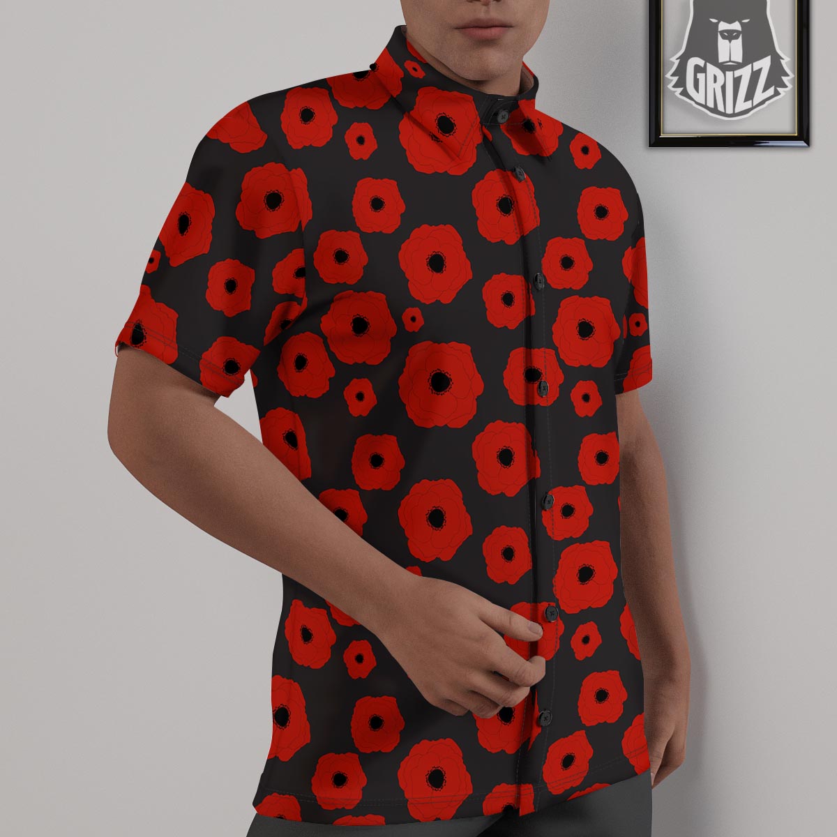 Poppy Red Print Pattern Untucked Shirts-grizzshop