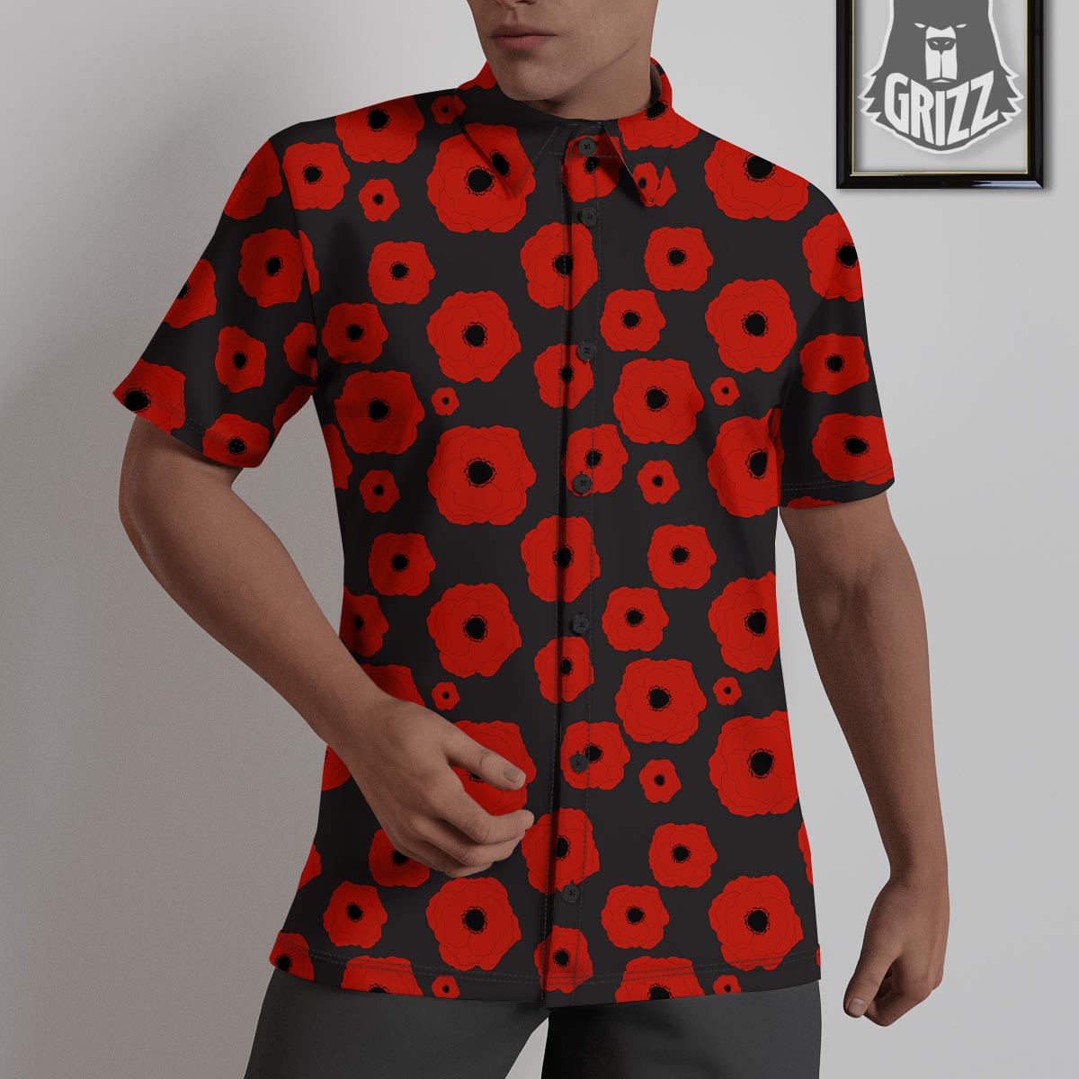 Poppy Red Print Pattern Untucked Shirts-grizzshop
