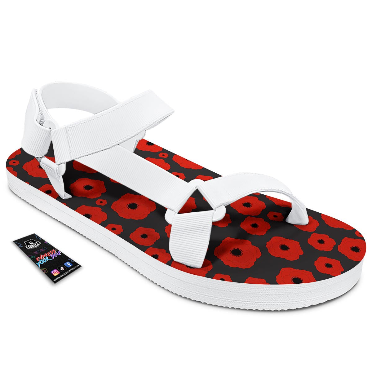 Poppy Red Print Pattern White Open Toe Sandals-grizzshop