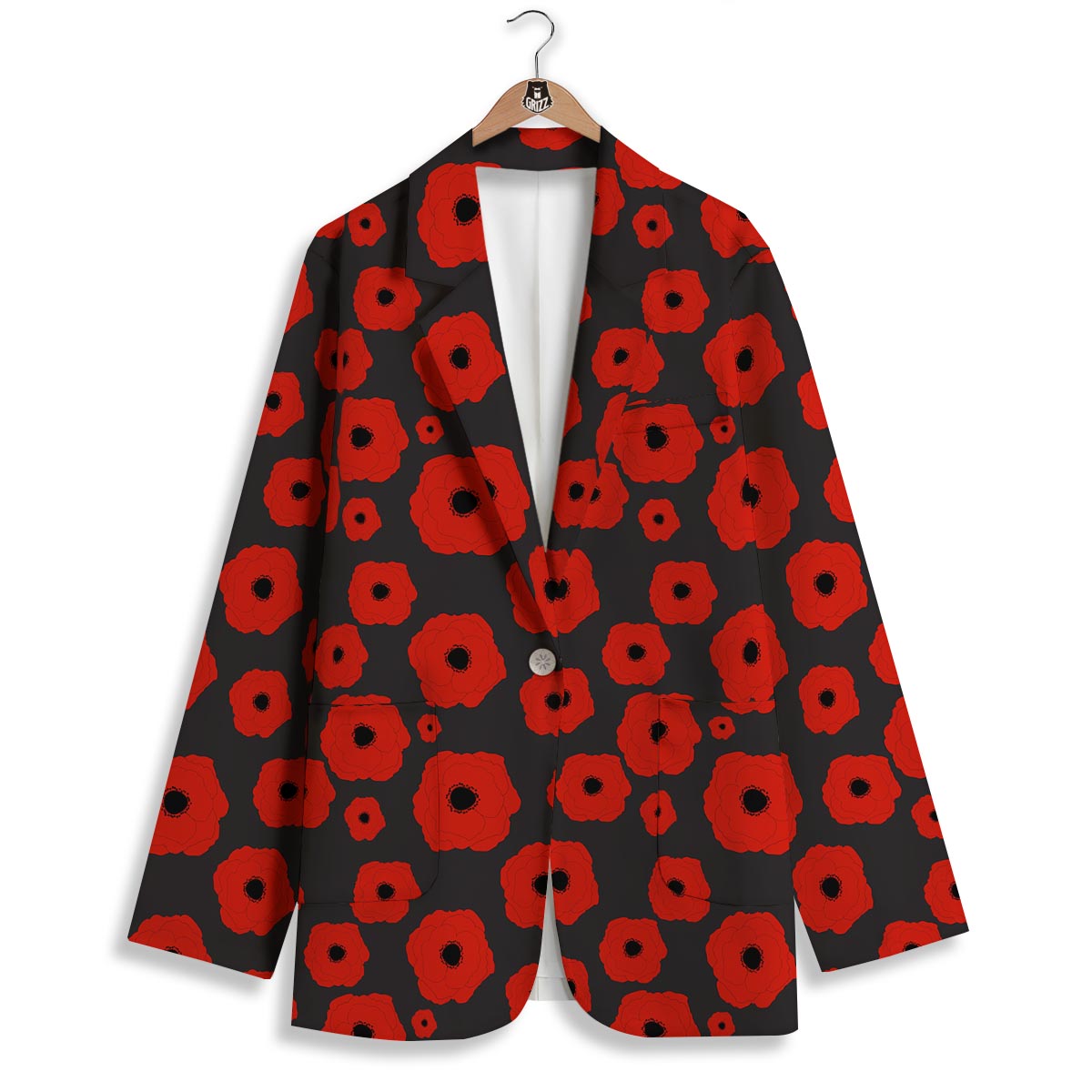 Poppy Red Print Pattern Women's Blazer-grizzshop