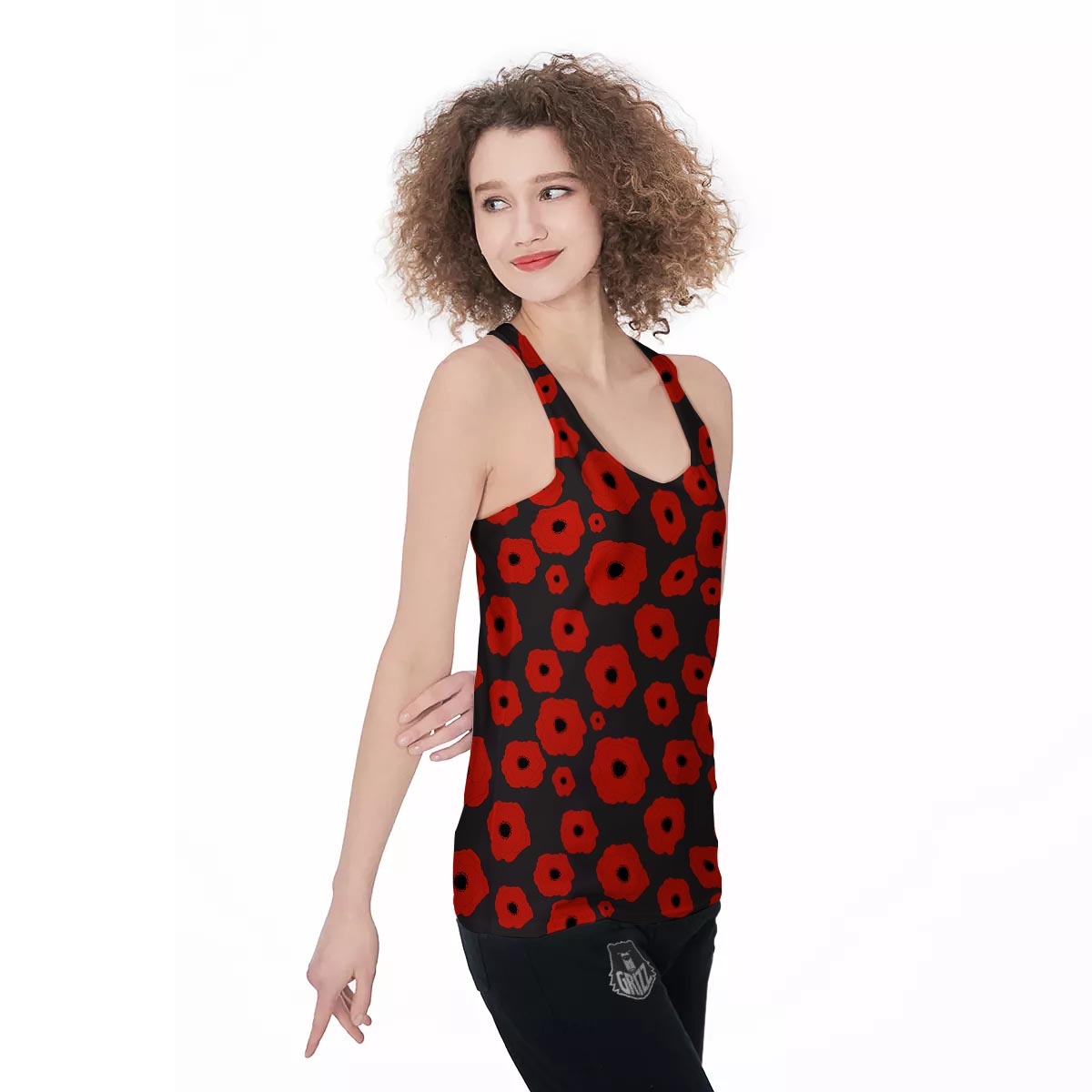 Poppy Red Print Pattern Women's Racerback Tank Top-grizzshop