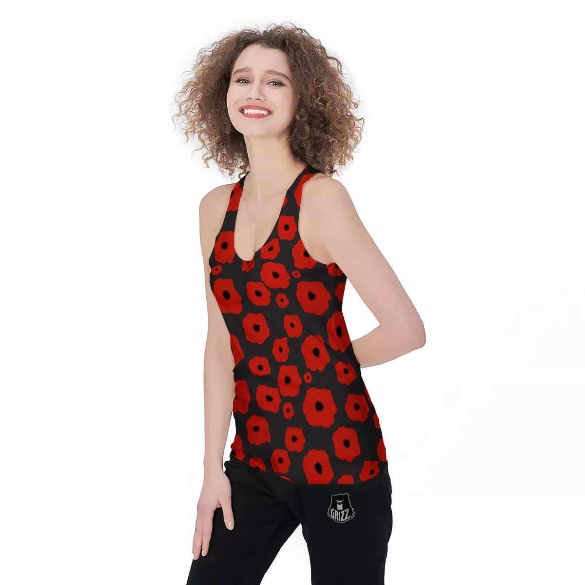 Poppy Red Print Pattern Women's Racerback Tank Top-grizzshop