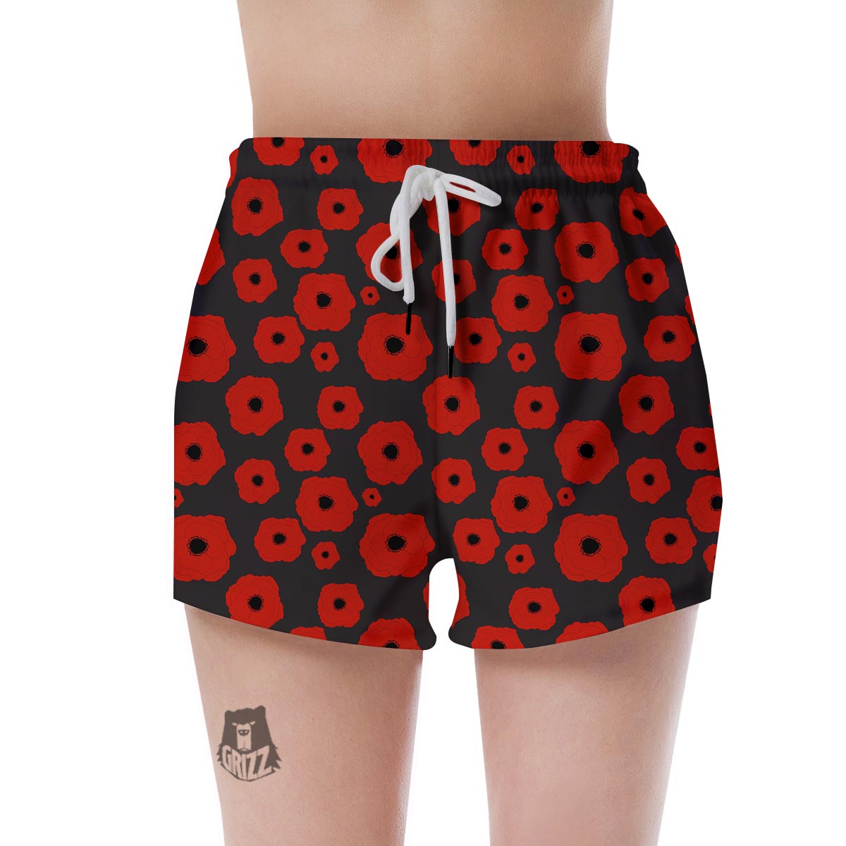 Poppy Red Print Pattern Women's Shorts-grizzshop