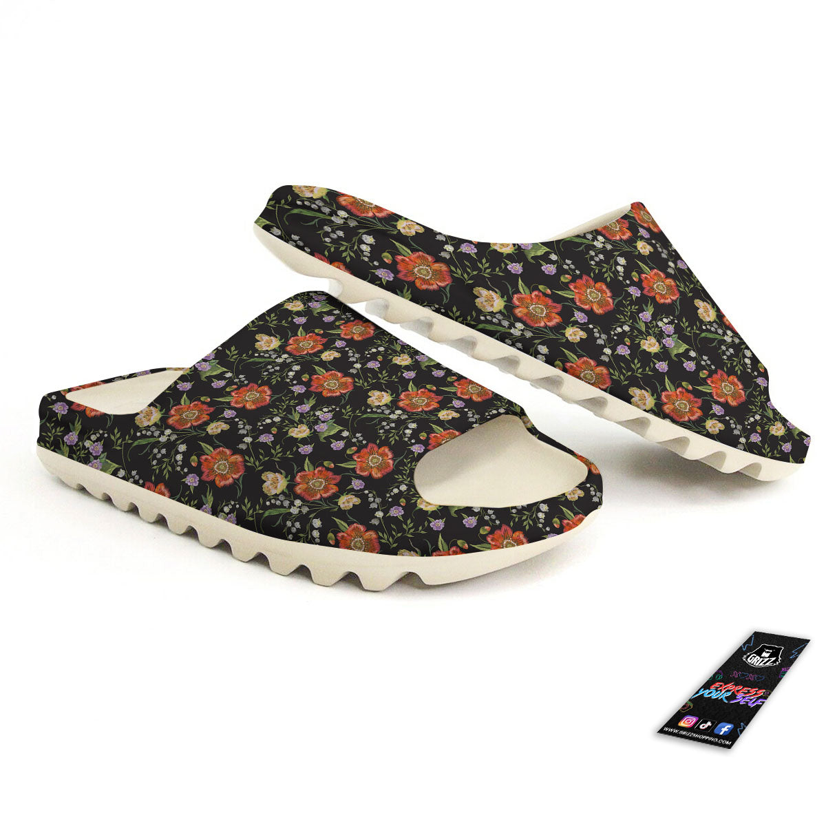Poppy Embroidery Print Pattern Sandals-grizzshop