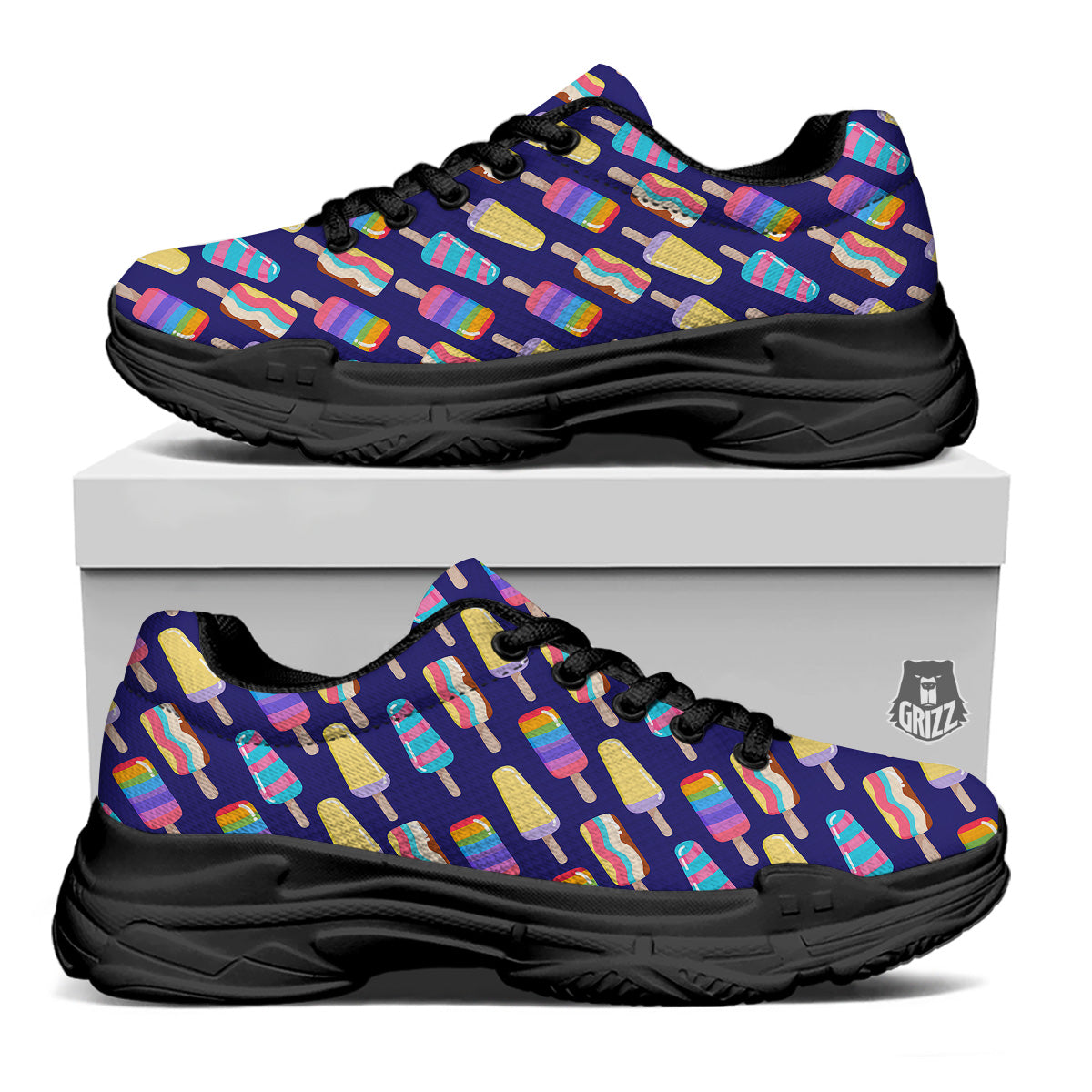 Popsicle Ice Cream Print Pattern Black Chunky Shoes-grizzshop