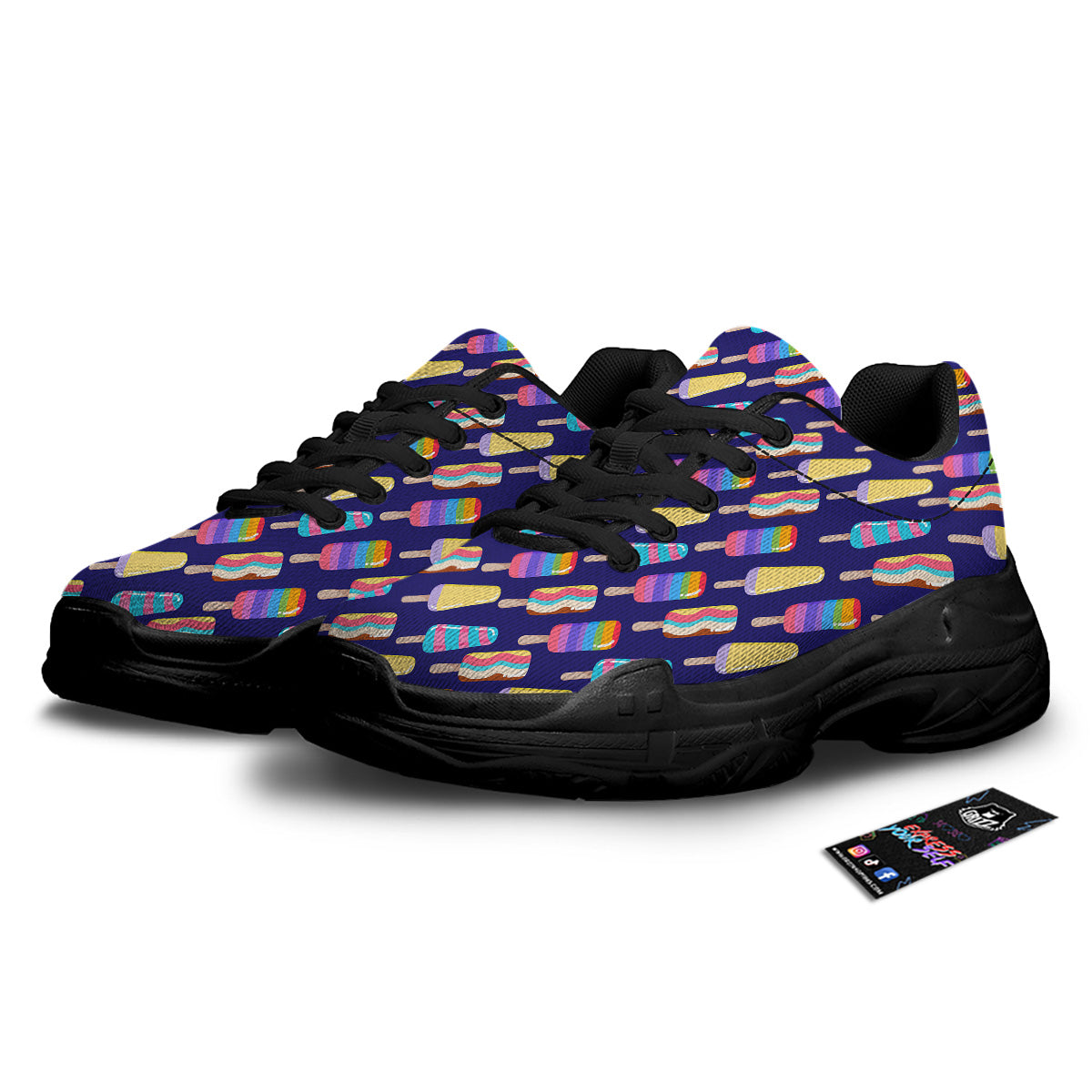 Popsicle Ice Cream Print Pattern Black Chunky Shoes-grizzshop