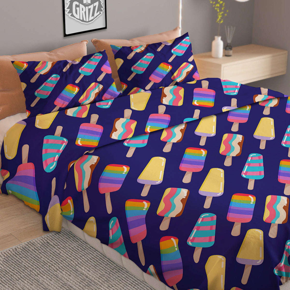 Popsicle Ice Cream Print Pattern Duvet Cover Bedding Set