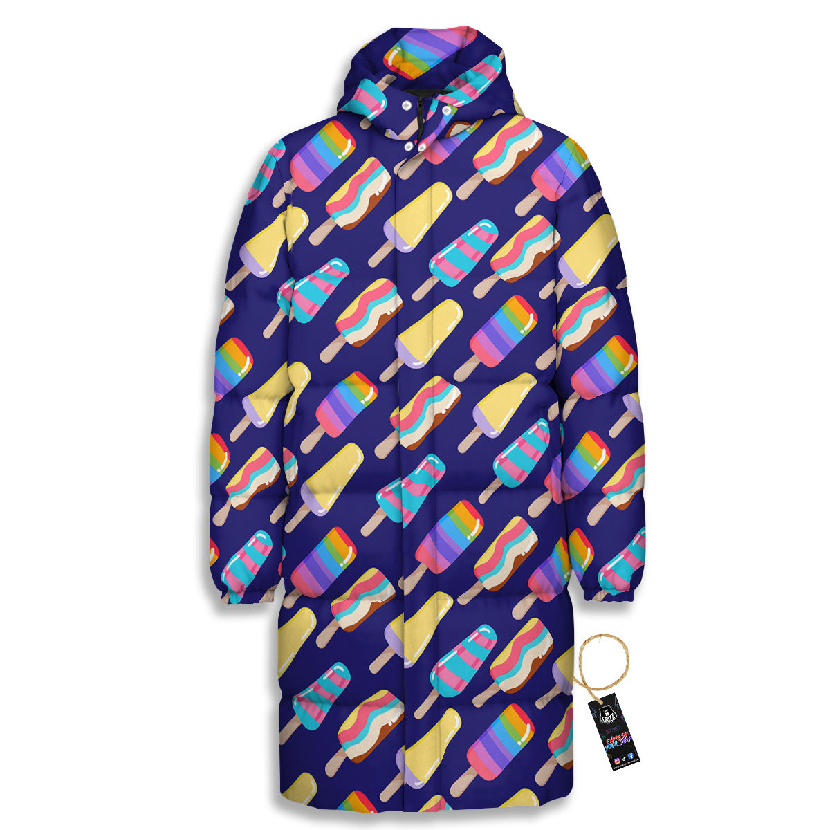 Popsicle Ice Cream Print Pattern Long Down Jacket-grizzshop