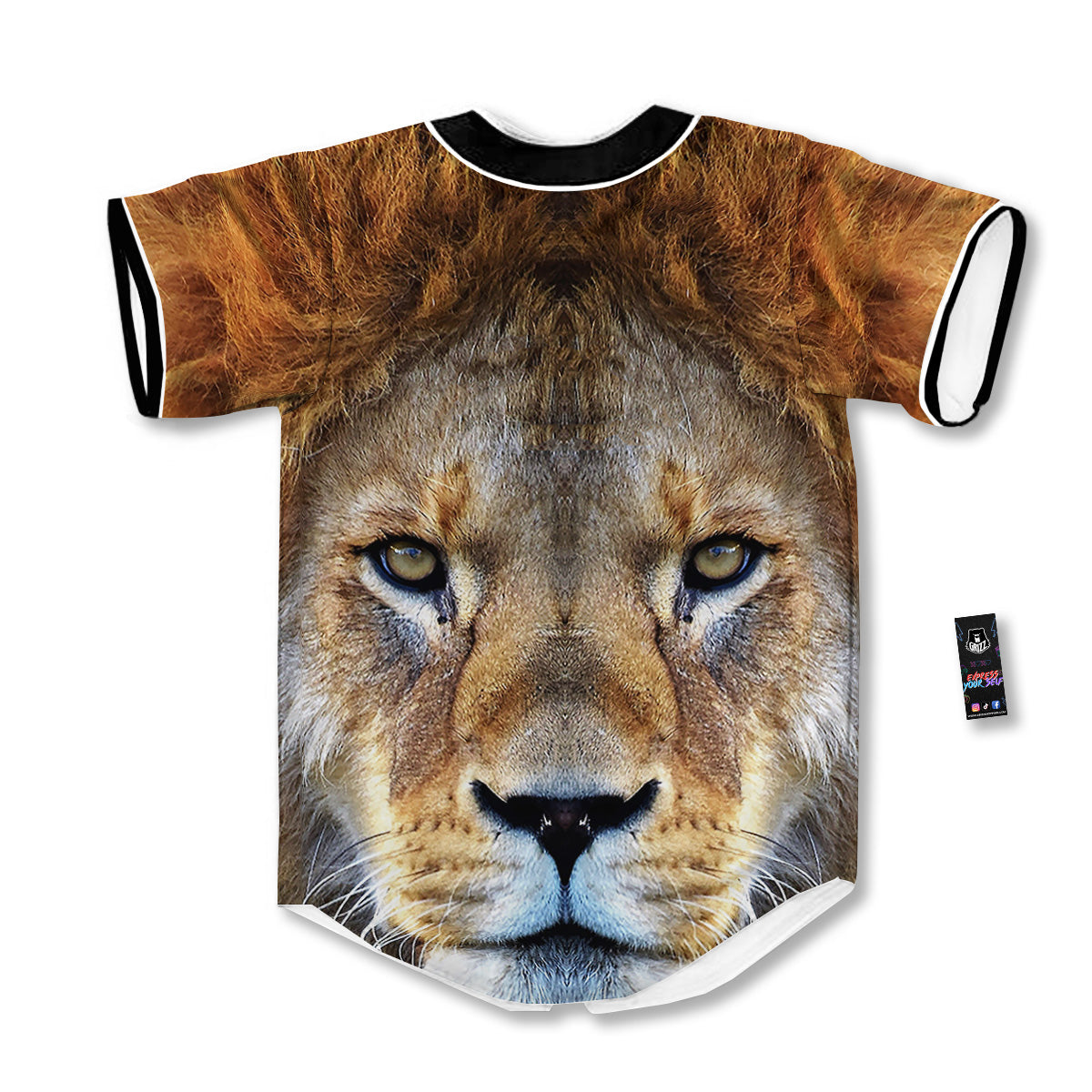 Portrait African Lion Print Baseball Jersey-grizzshop