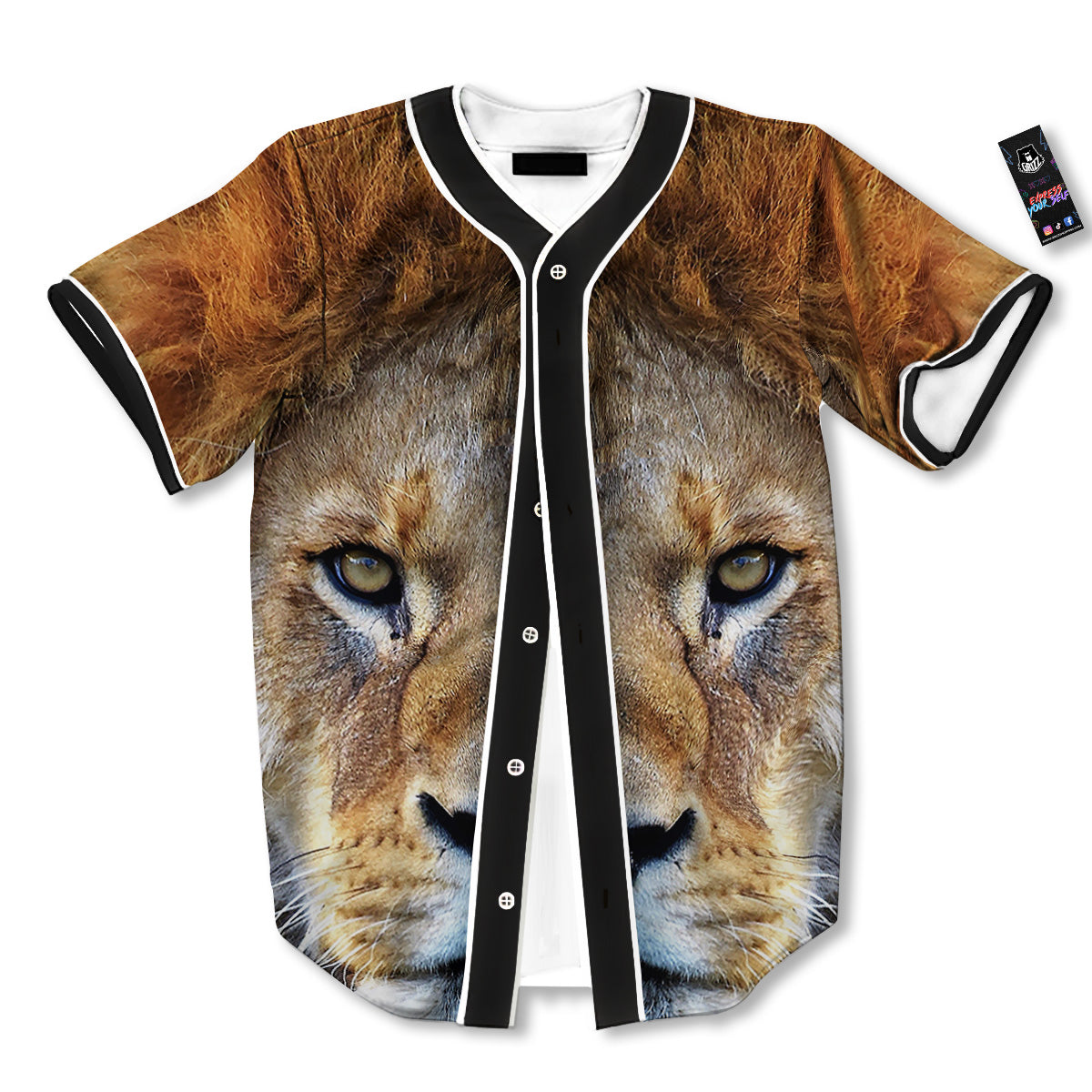 Portrait African Lion Print Baseball Jersey-grizzshop