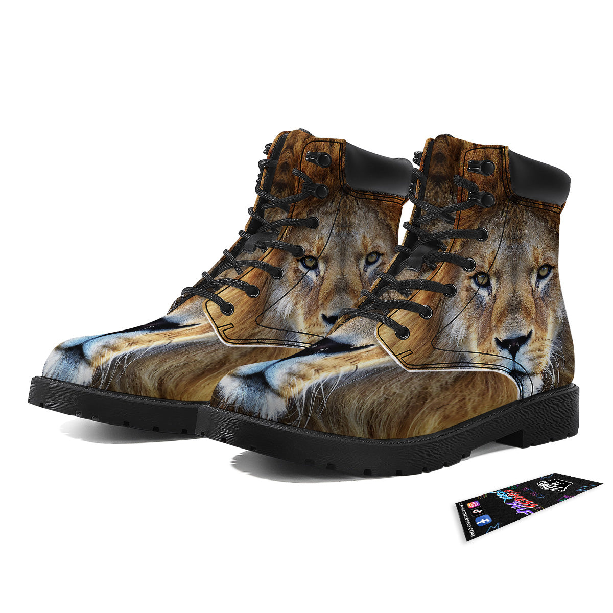Portrait African Lion Print Boots-grizzshop