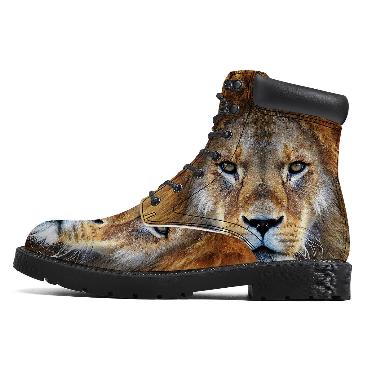 Portrait African Lion Print Boots-grizzshop