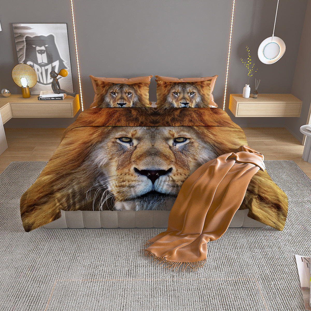 Portrait African Lion Print Duvet Cover Bedding Set