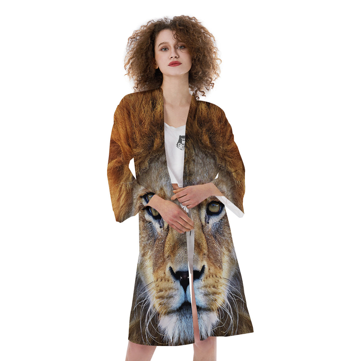 Portrait African Lion Print Kimono-grizzshop