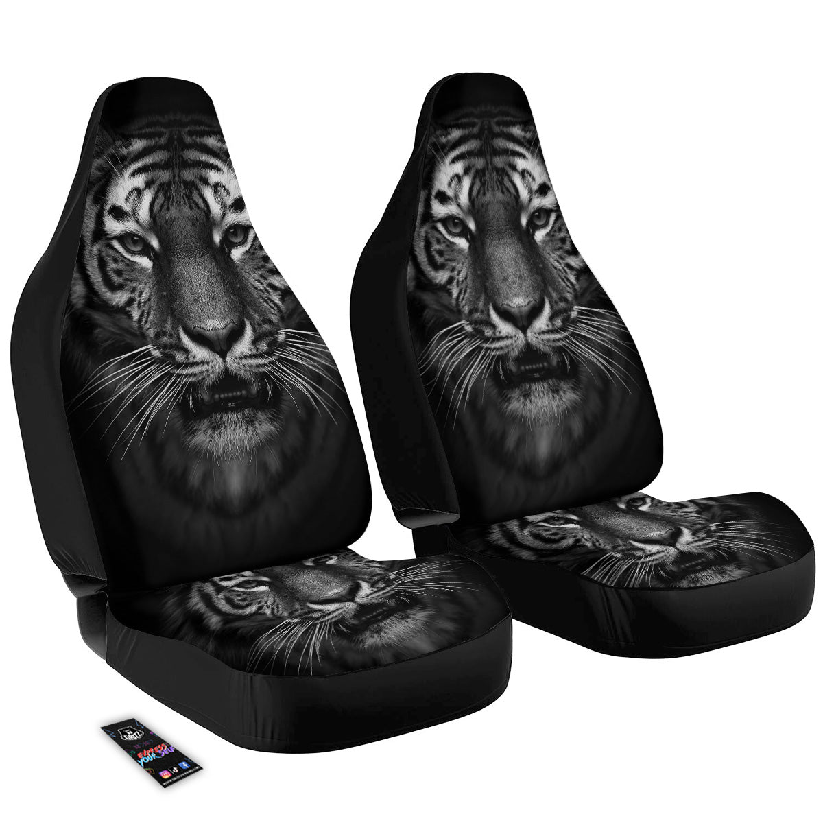 Portrait Black Tiger Print Car Seat Covers-grizzshop