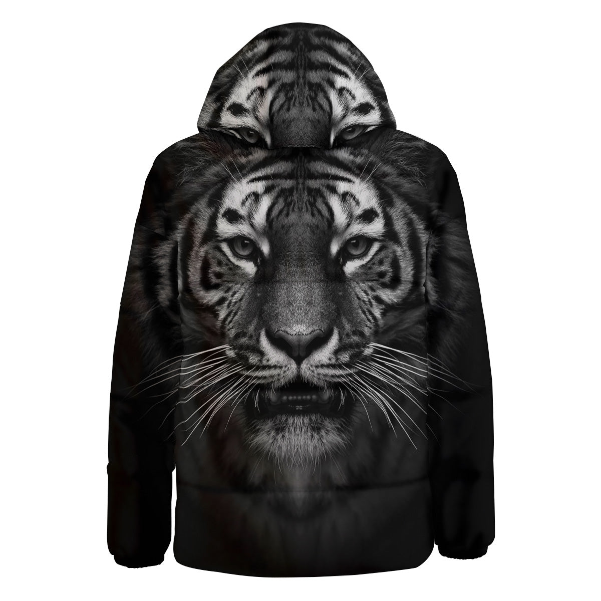 Portrait Black Tiger Print Down Jacket-grizzshop