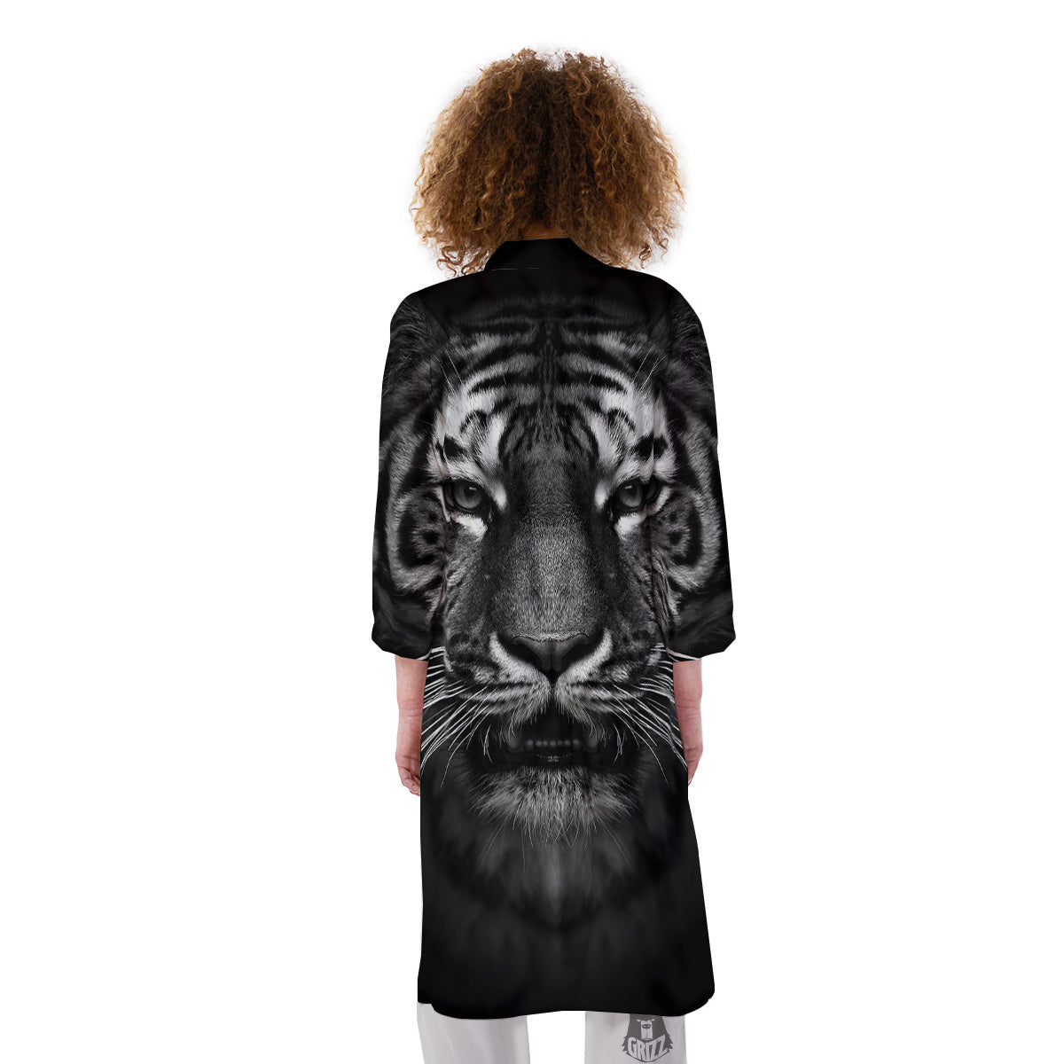 Portrait Black Tiger Print Kimono-grizzshop