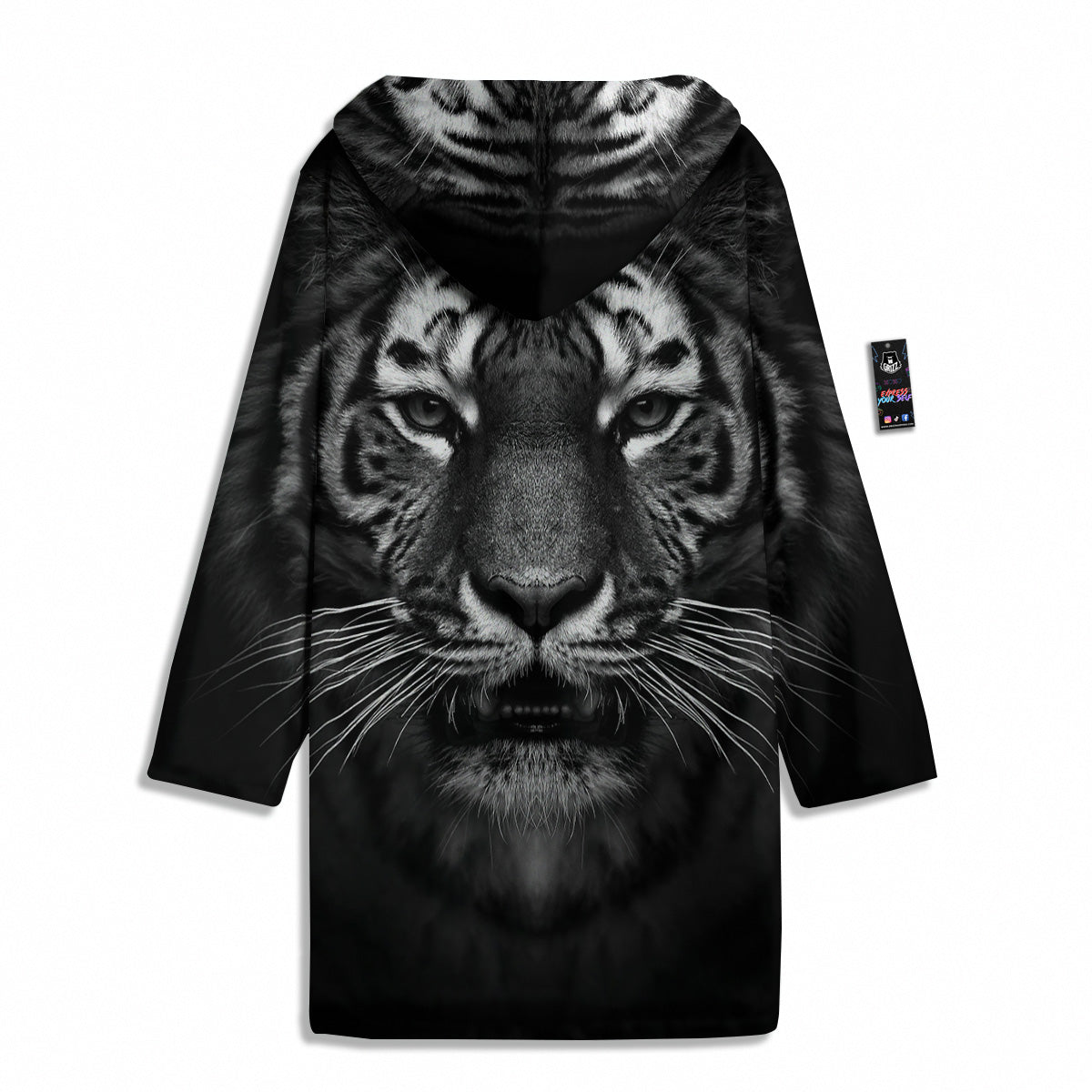 Portrait Black Tiger Print Men's Windbreaker Jacket-grizzshop