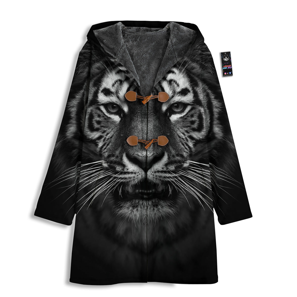 Portrait Black Tiger Print Men's Windbreaker Jacket-grizzshop