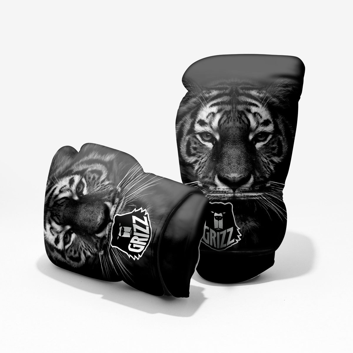Portrait Black Tiger Print Pro Boxing Glove