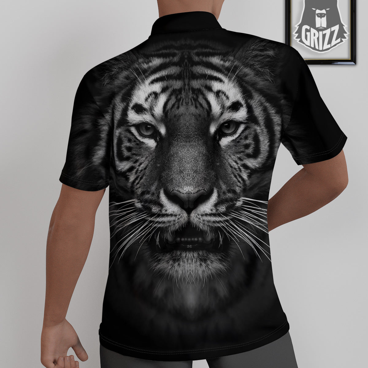 Portrait Black Tiger Print Untucked Shirts-grizzshop