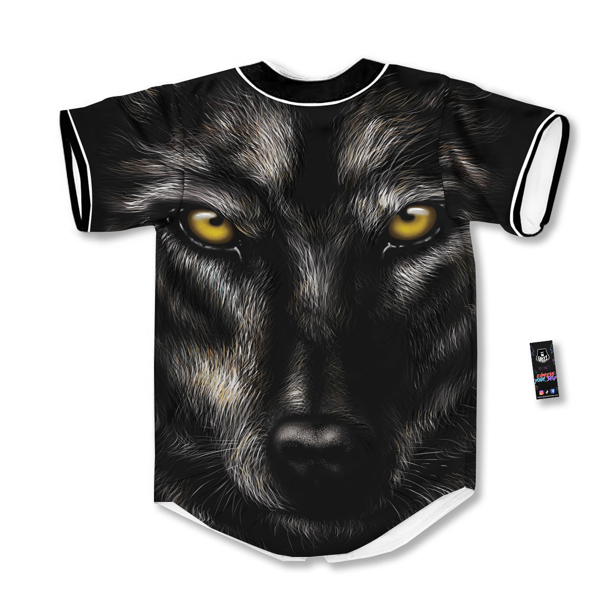 Portrait Black Wolf Print Baseball Jersey-grizzshop
