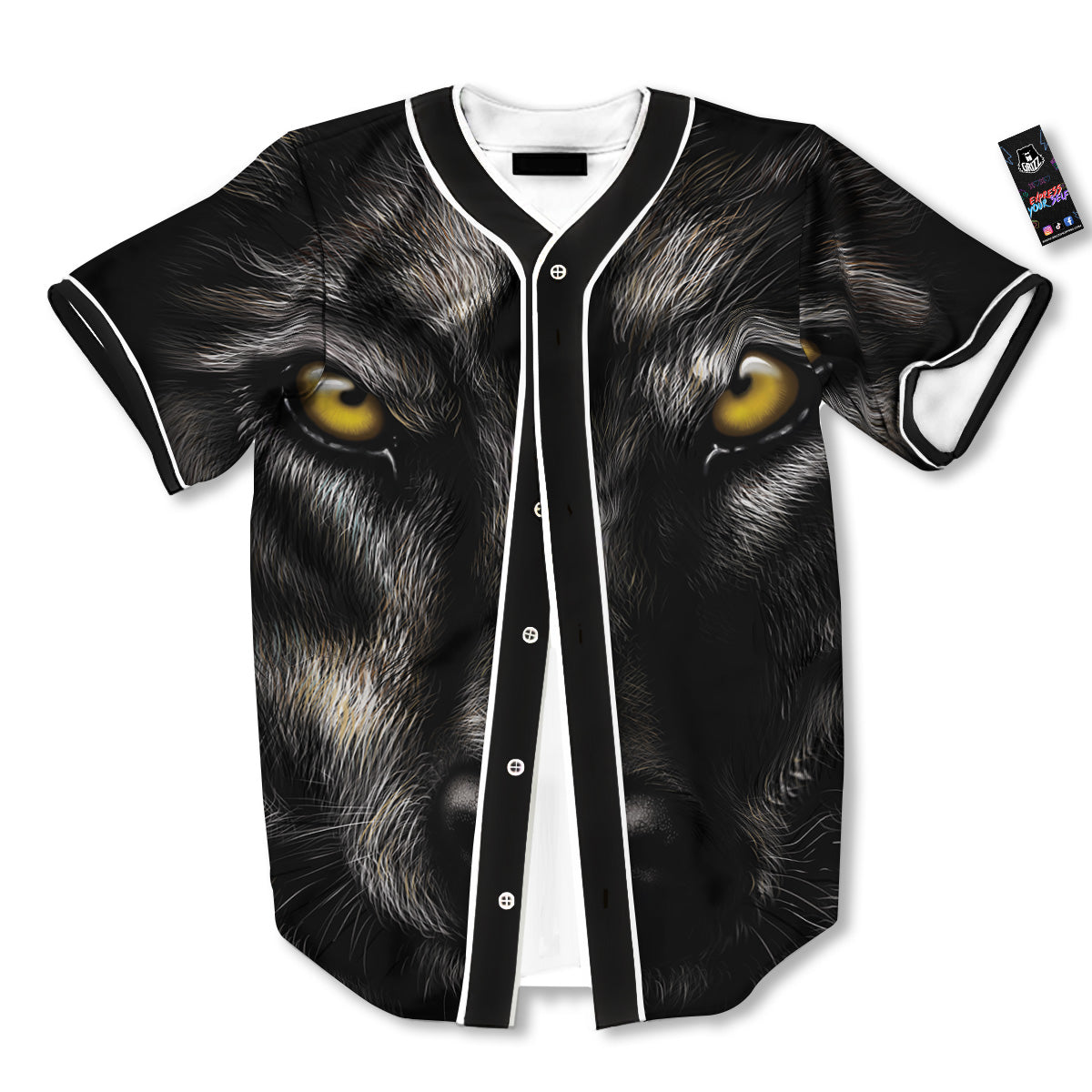 Portrait Black Wolf Print Baseball Jersey-grizzshop