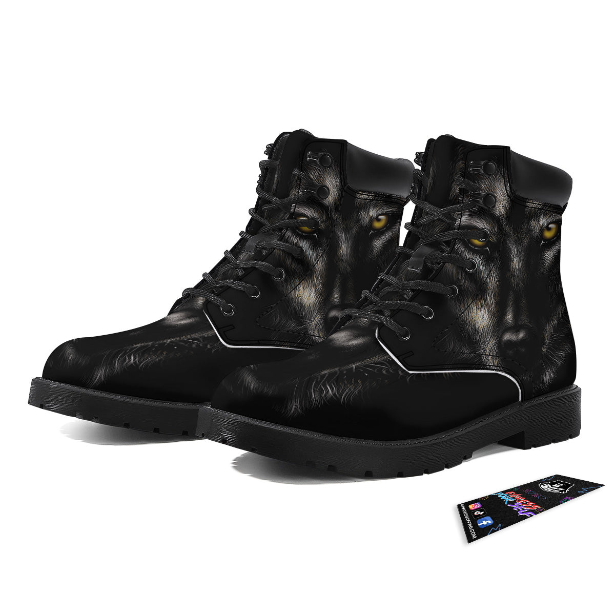 Portrait Black Wolf Print Boots-grizzshop
