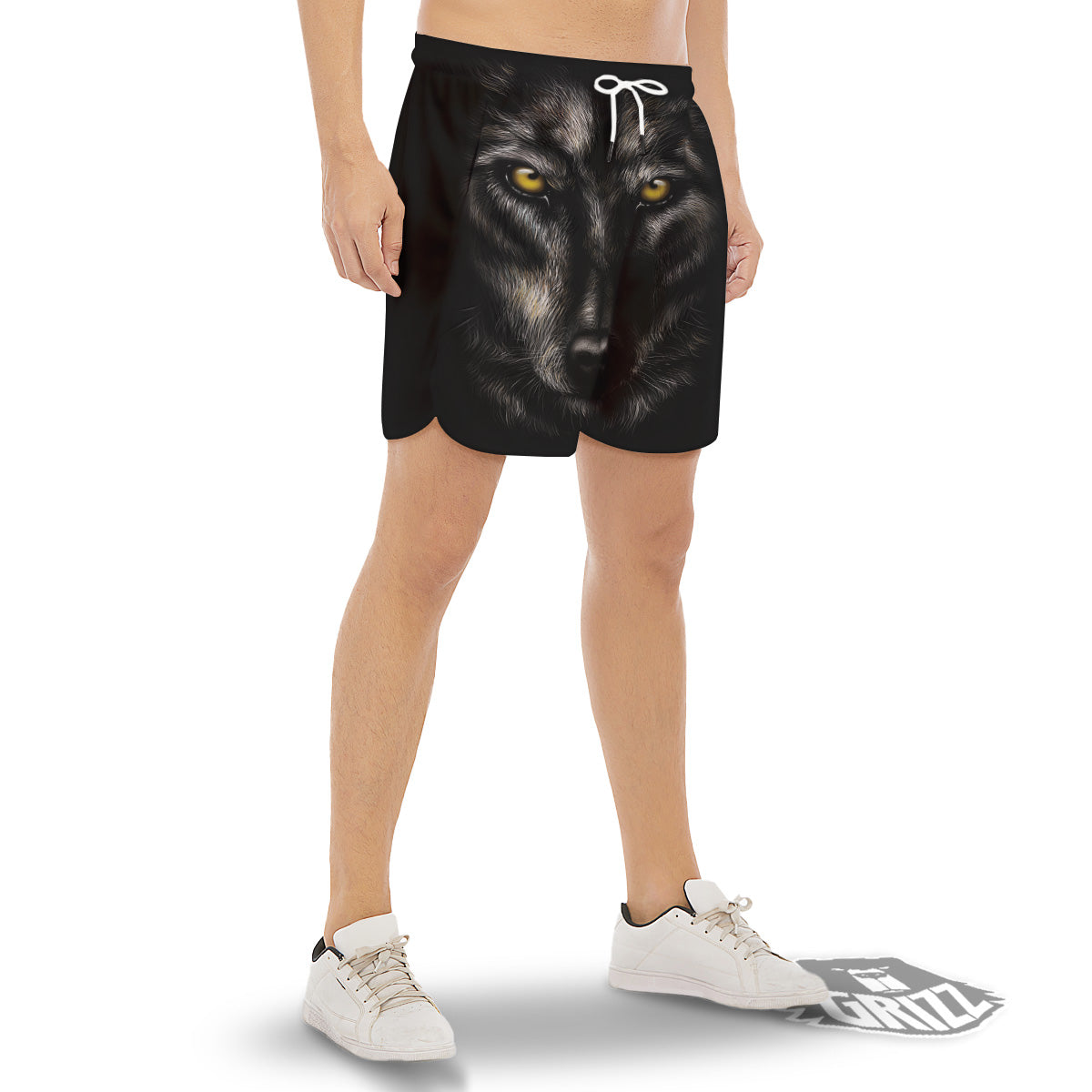 Portrait Black Wolf Print Men's Gym Shorts-grizzshop