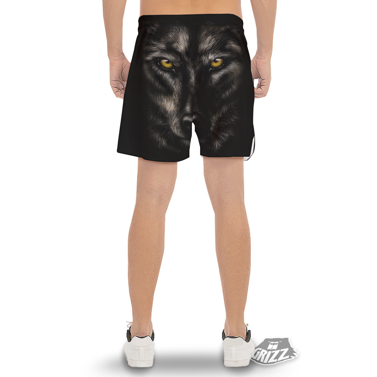 Portrait Black Wolf Print Men's Gym Shorts-grizzshop