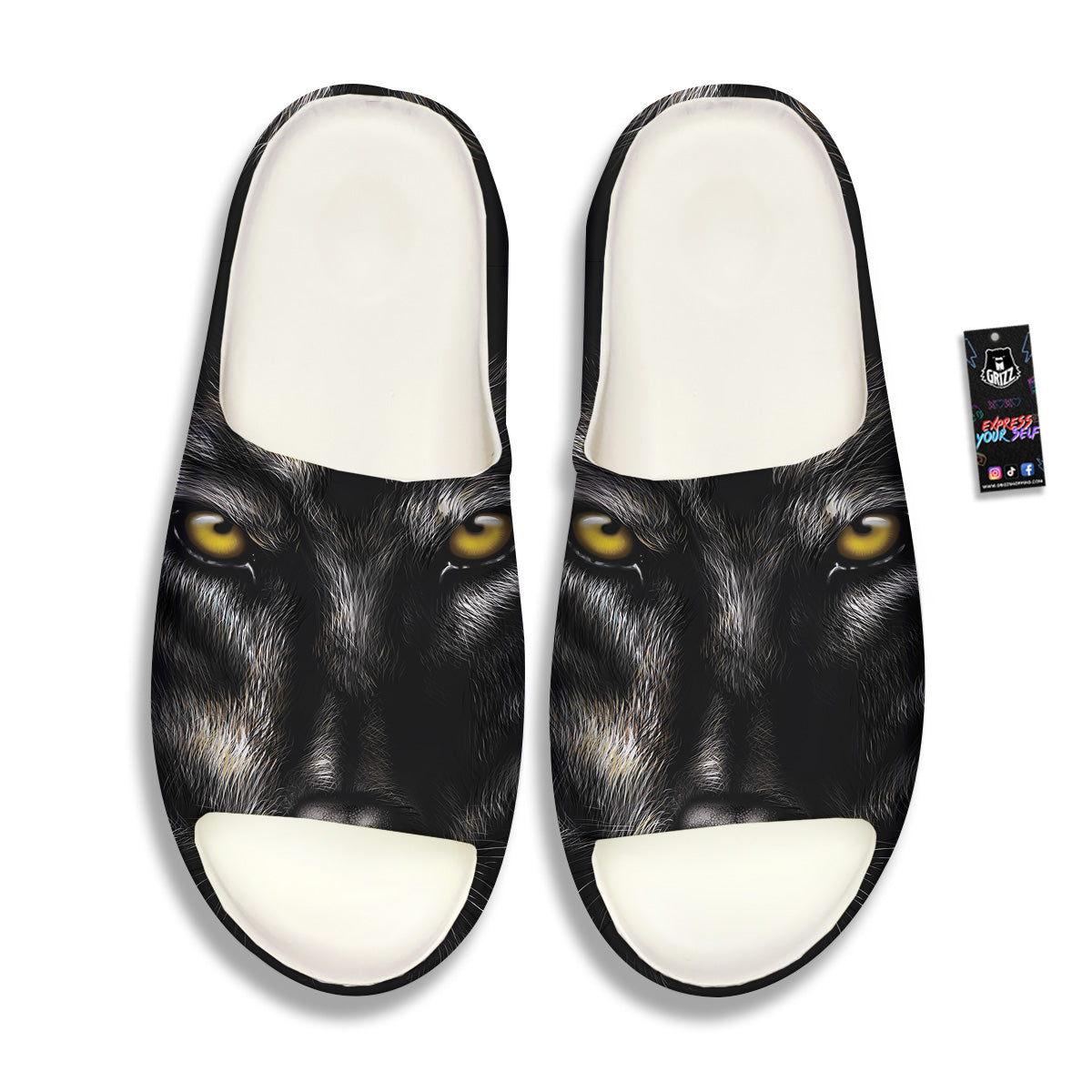 Portrait Black Wolf Print Sandals-grizzshop